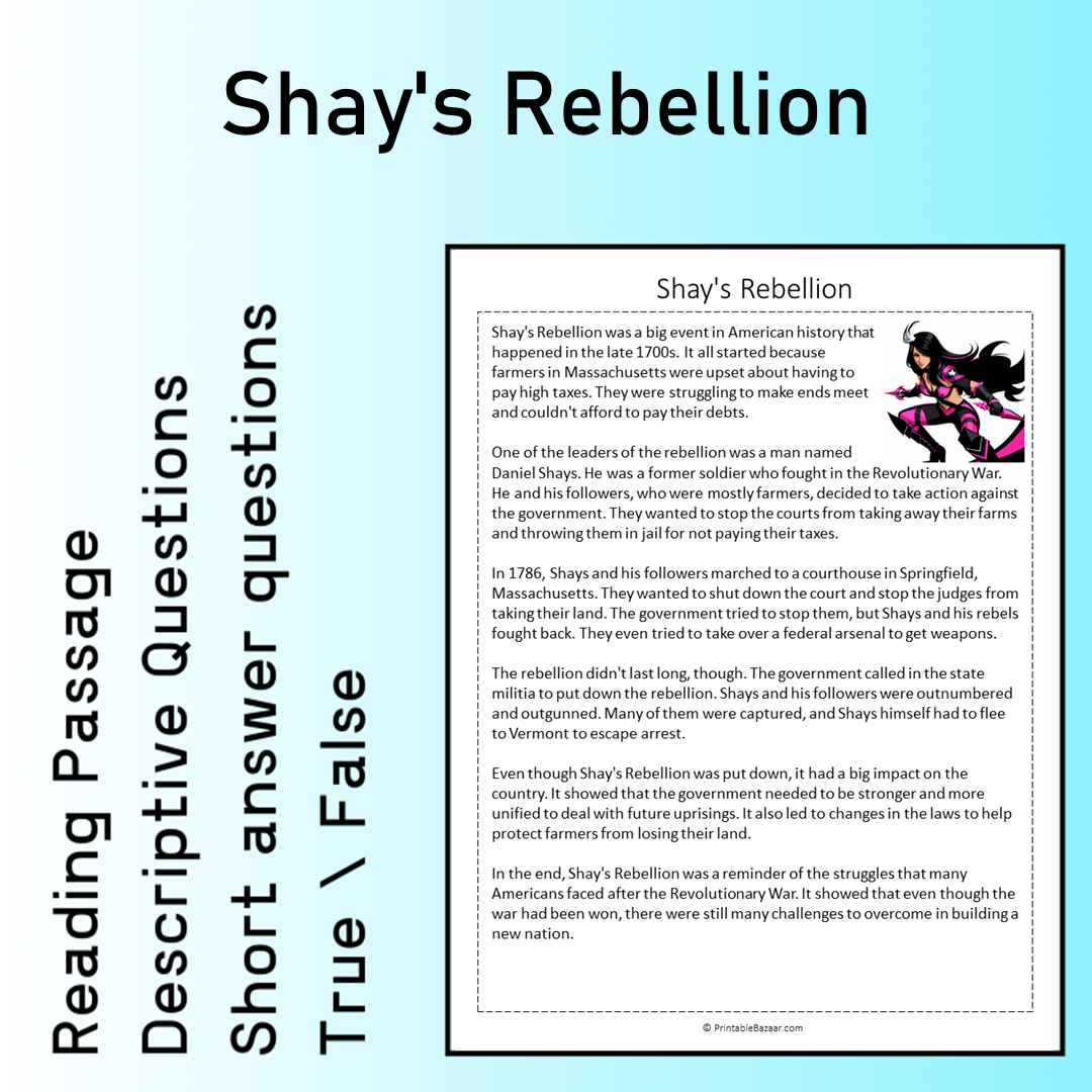Shay's Rebellion | Reading Comprehension Passage Printable Worksheet
