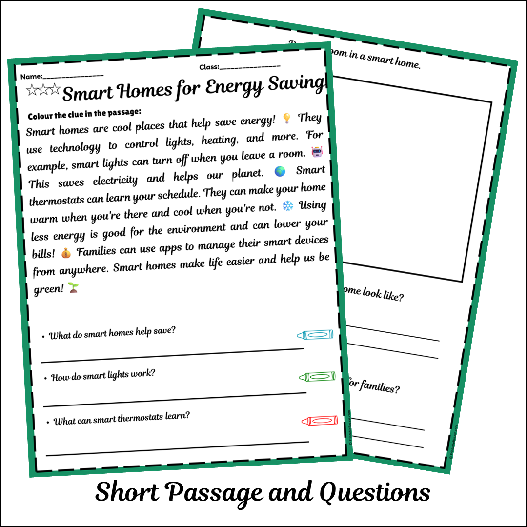 Smart Homes for Energy Saving | Short Reading Comprehension Creative Worksheet