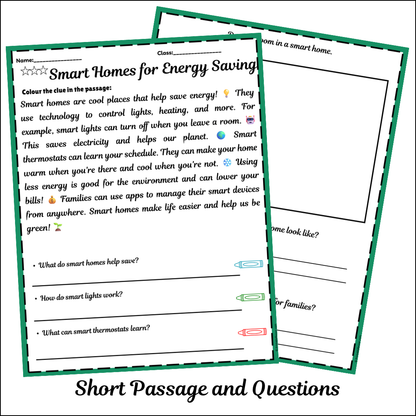 Smart Homes for Energy Saving | Short Reading Comprehension Creative Worksheet