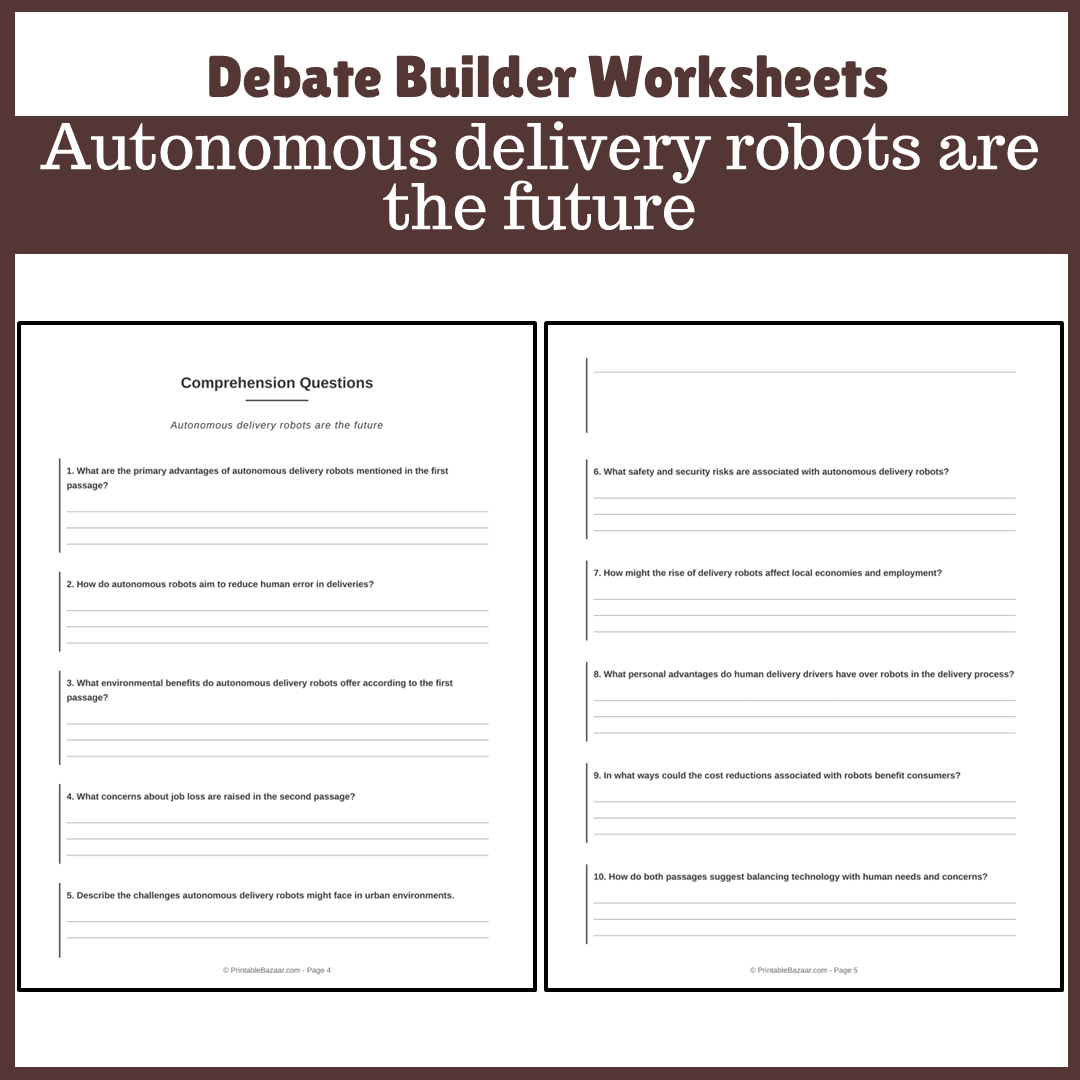 Autonomous delivery robots are the future | Favour and Against Worksheet Printable Activity