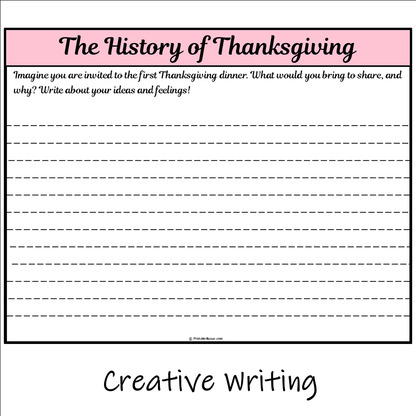 The History of Thanksgiving | Main Idea and Supporting Details Reading Passage and Questions