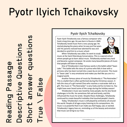 Pyotr Ilyich Tchaikovsky | Reading Comprehension Passage Printable Activity