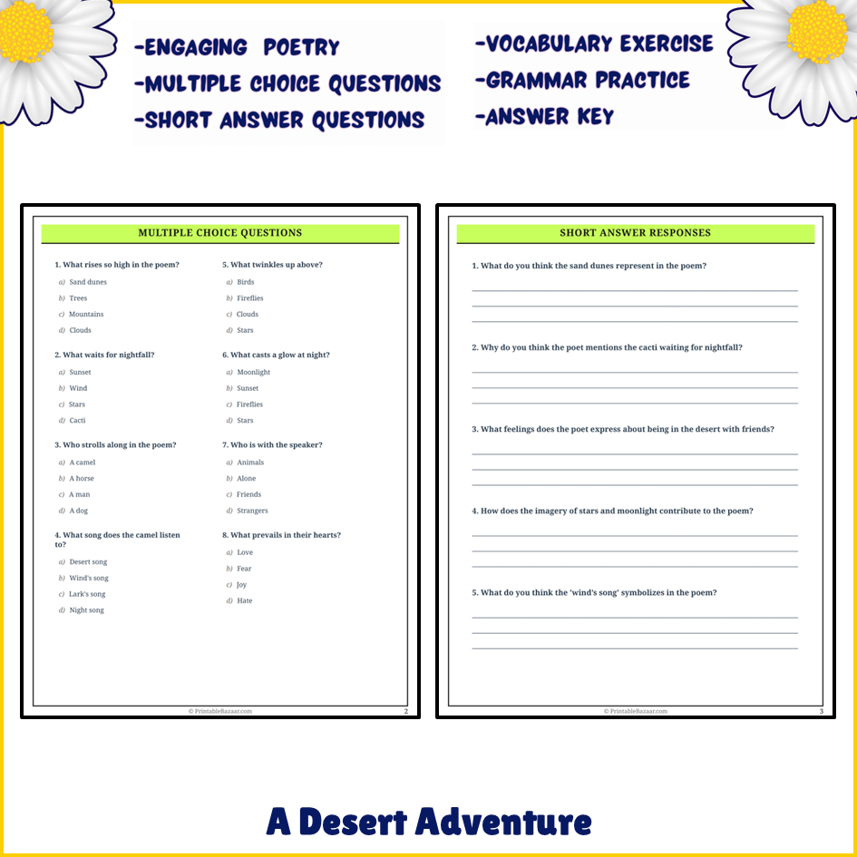 A Desert Adventure | Poem Grammar Worksheet Printable Activity