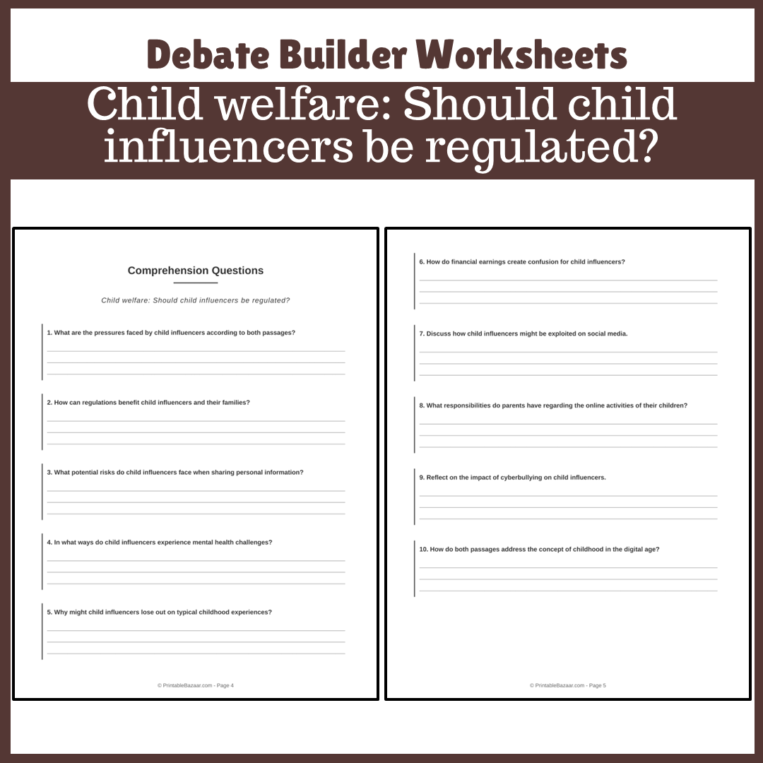 Child welfare: Should child influencers be regulated? | Favour and Against Worksheet Printable Activity