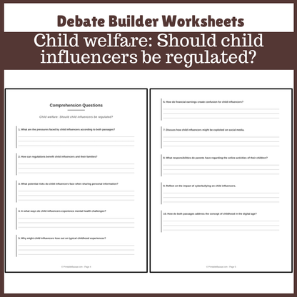 Child welfare: Should child influencers be regulated? | Favour and Against Worksheet Printable Activity