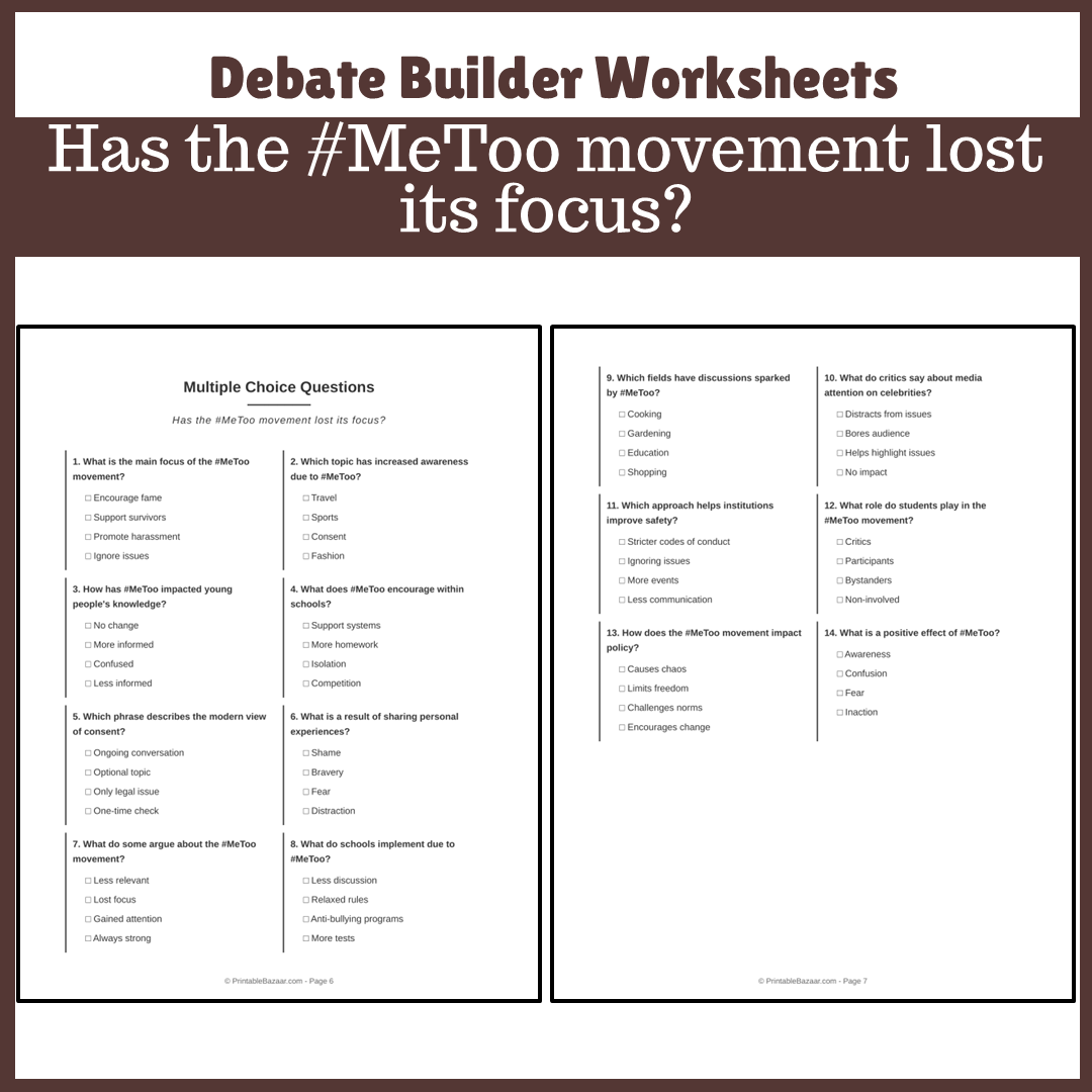 Has the #MeToo movement lost its focus? | Favour and Against Worksheet Printable Activity