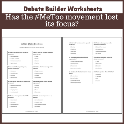 Has the #MeToo movement lost its focus? | Favour and Against Worksheet Printable Activity