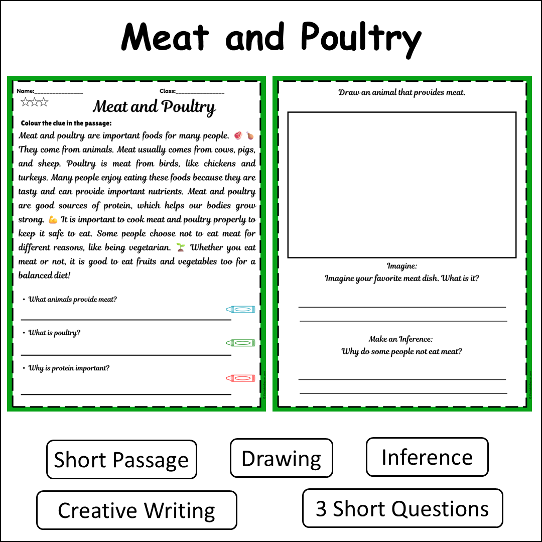 Meat and Poultry | Short Reading Comprehension Creative Worksheet