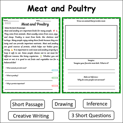 Meat and Poultry | Short Reading Comprehension Creative Worksheet