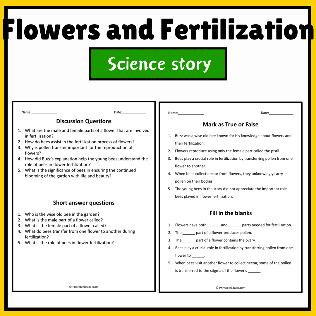 Flowers and Fertilization | Science Story Reading Comprehension Activity