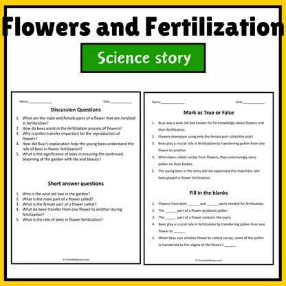 Flowers and Fertilization | Science Story Reading Comprehension Activity