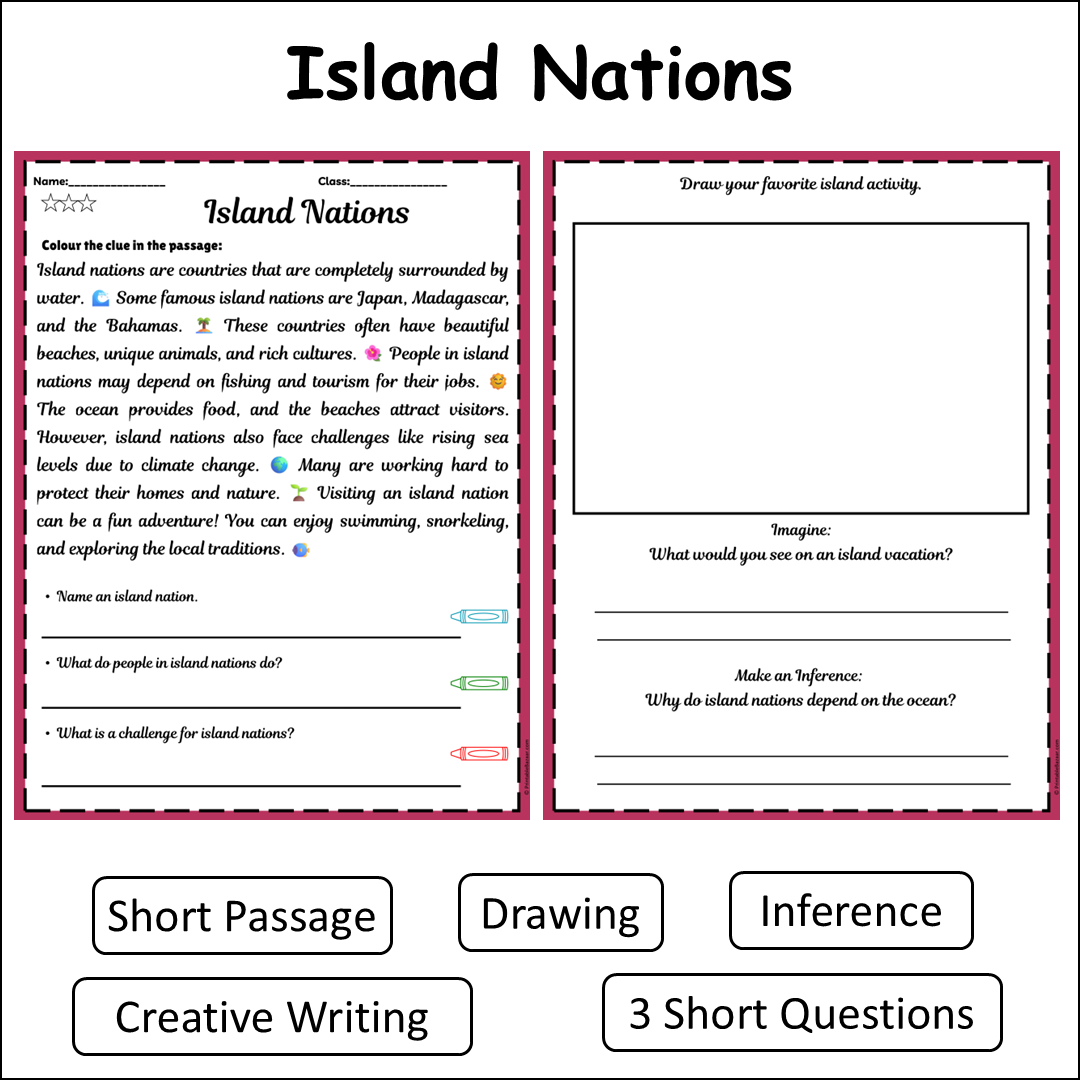 Island Nations | Short Reading Comprehension Creative Worksheet