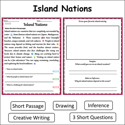 Island Nations | Short Reading Comprehension Creative Worksheet