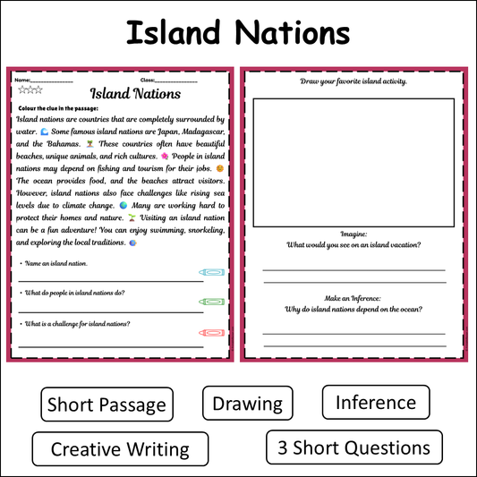 Island Nations | Short Reading Comprehension Creative Worksheet