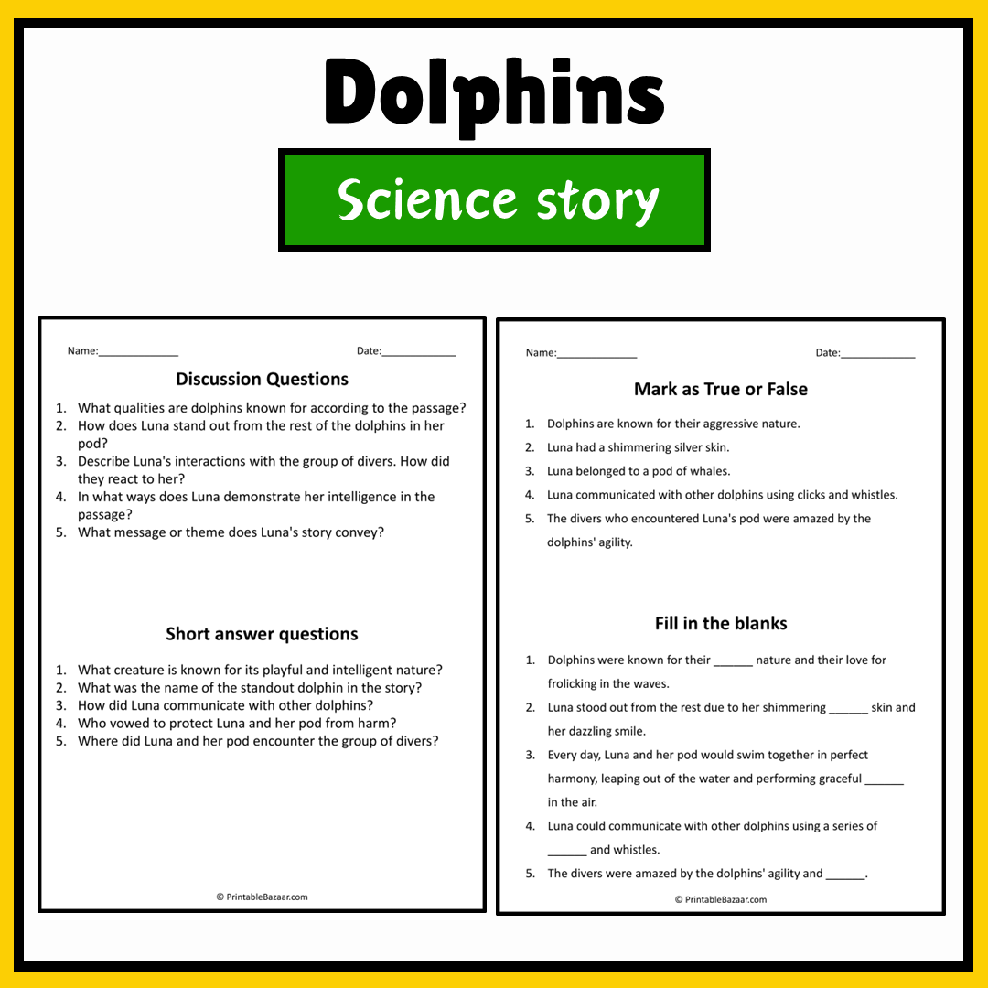 Dolphins | Science Story Reading Comprehension Activity