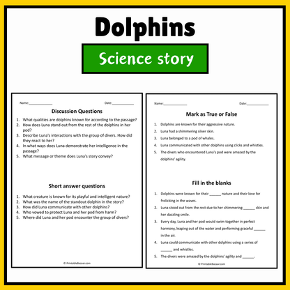 Dolphins | Science Story Reading Comprehension Activity