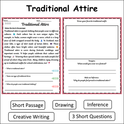 Traditional Attire | Short Reading Comprehension Creative Worksheet