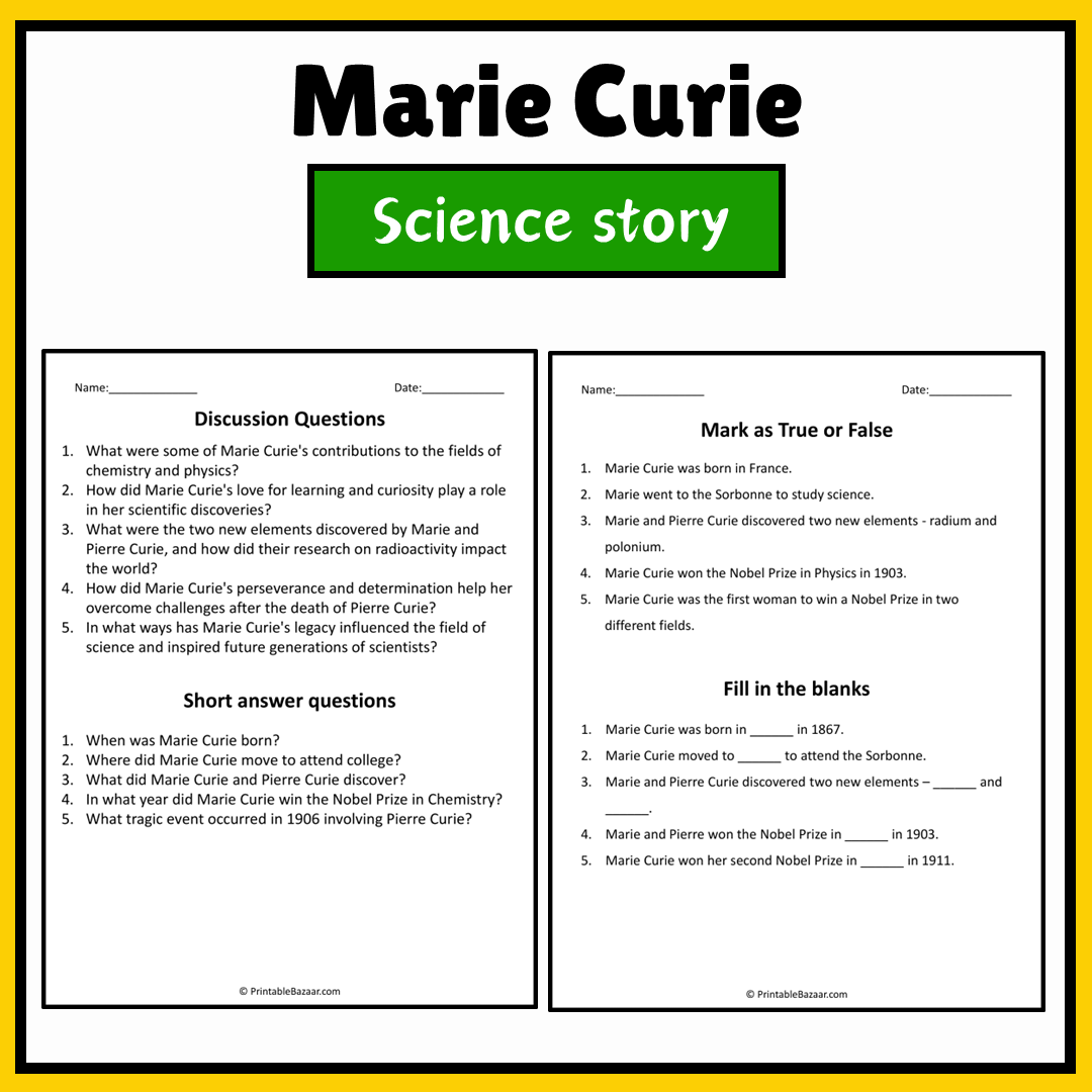 Marie Curie | Science Story Reading Comprehension Activity
