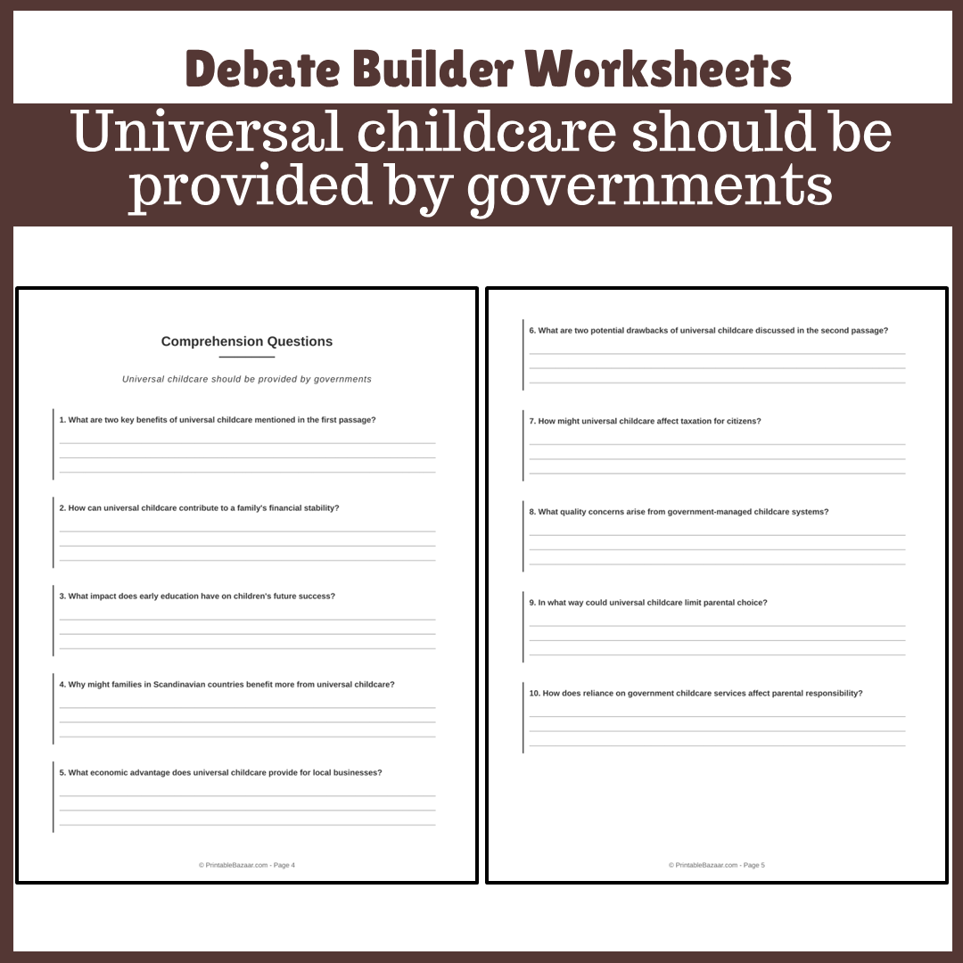 Universal childcare should be provided by governments | Favour and Against Worksheet Printable Activity