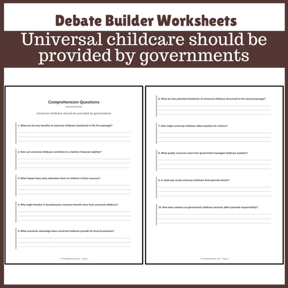 Universal childcare should be provided by governments | Favour and Against Worksheet Printable Activity