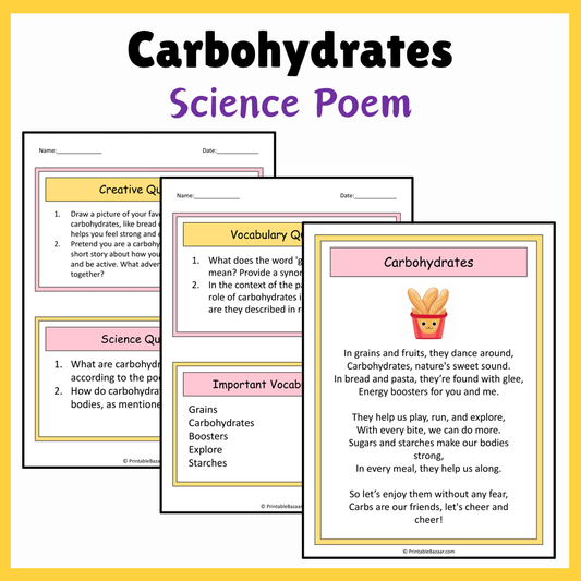 Carbohydrates | Science Poem Reading Comprehension Activity