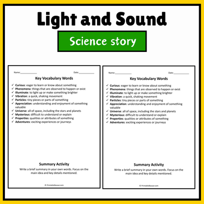 Light and Sound | Science Story Reading Comprehension Activity