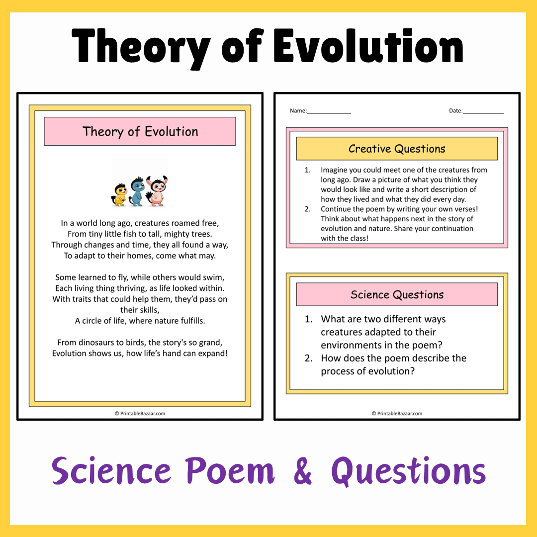 Theory of Evolution | Science Poem Reading Comprehension Activity