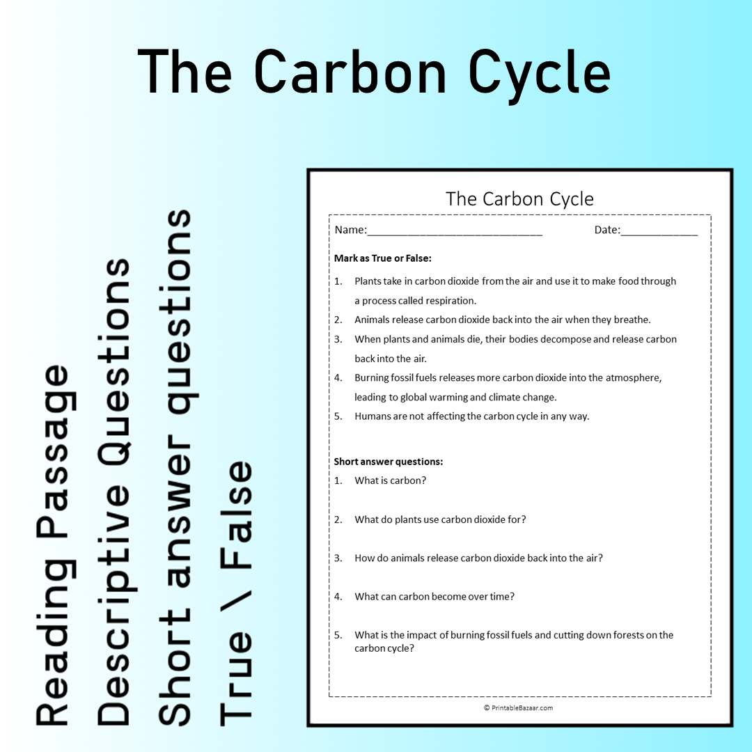 The Carbon Cycle | Reading Comprehension Passage Printable Worksheet