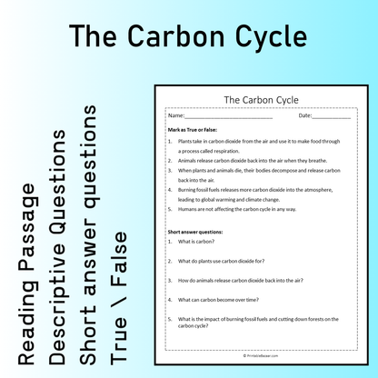 The Carbon Cycle | Reading Comprehension Passage Printable Worksheet