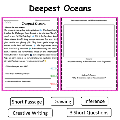 Deepest Oceans | Short Reading Comprehension Creative Worksheet