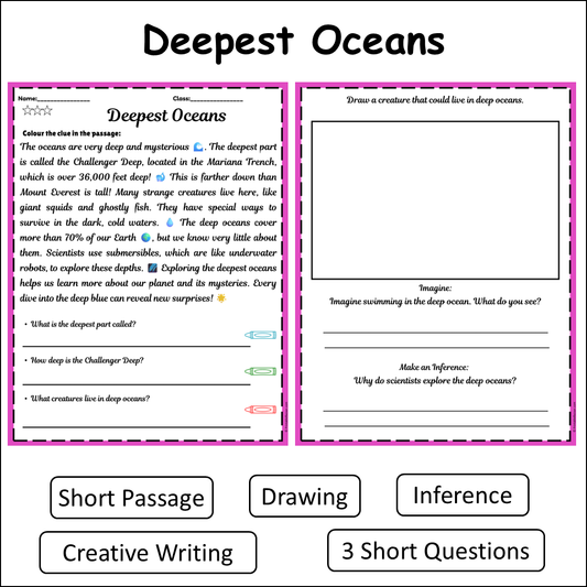 Deepest Oceans | Short Reading Comprehension Creative Worksheet