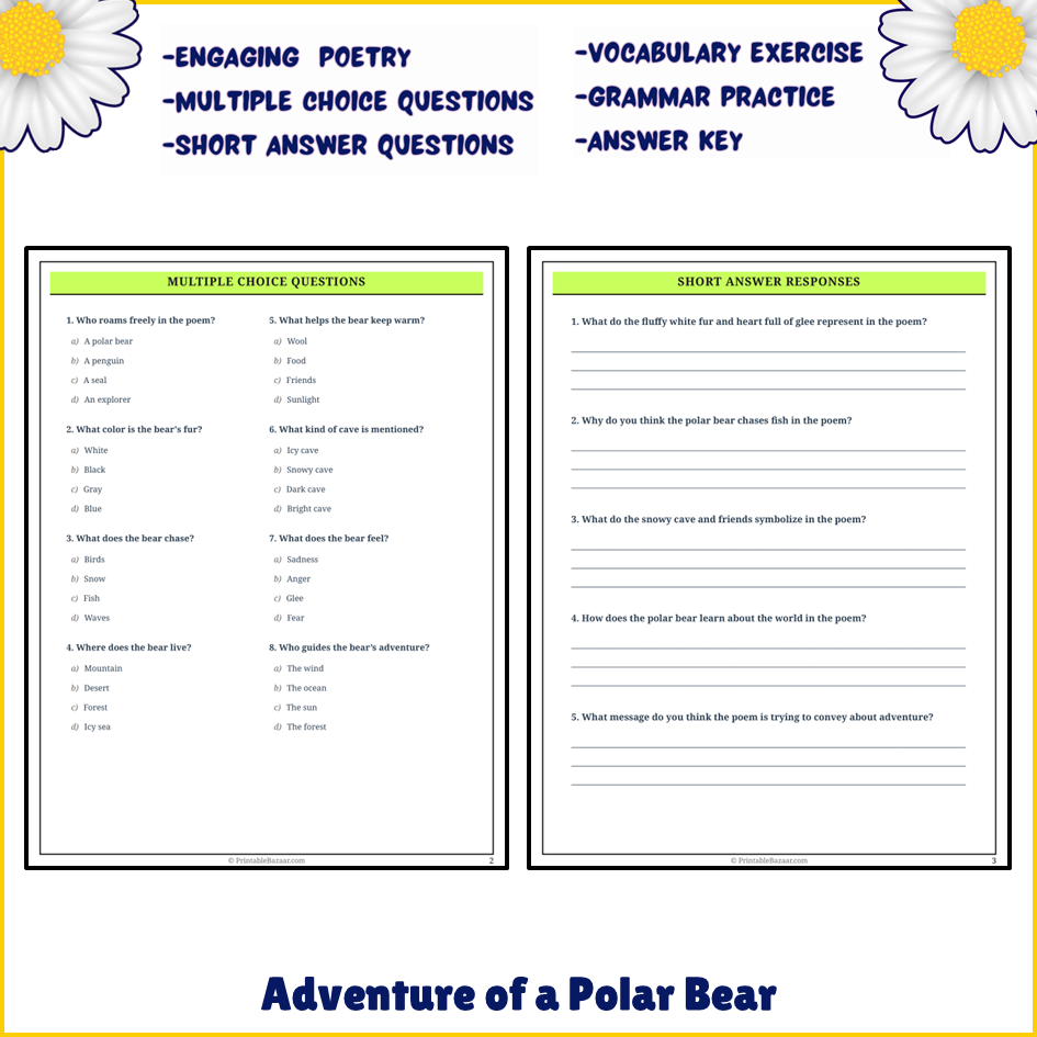 Adventure of a Polar Bear | Poem Grammar Worksheet Printable Activity