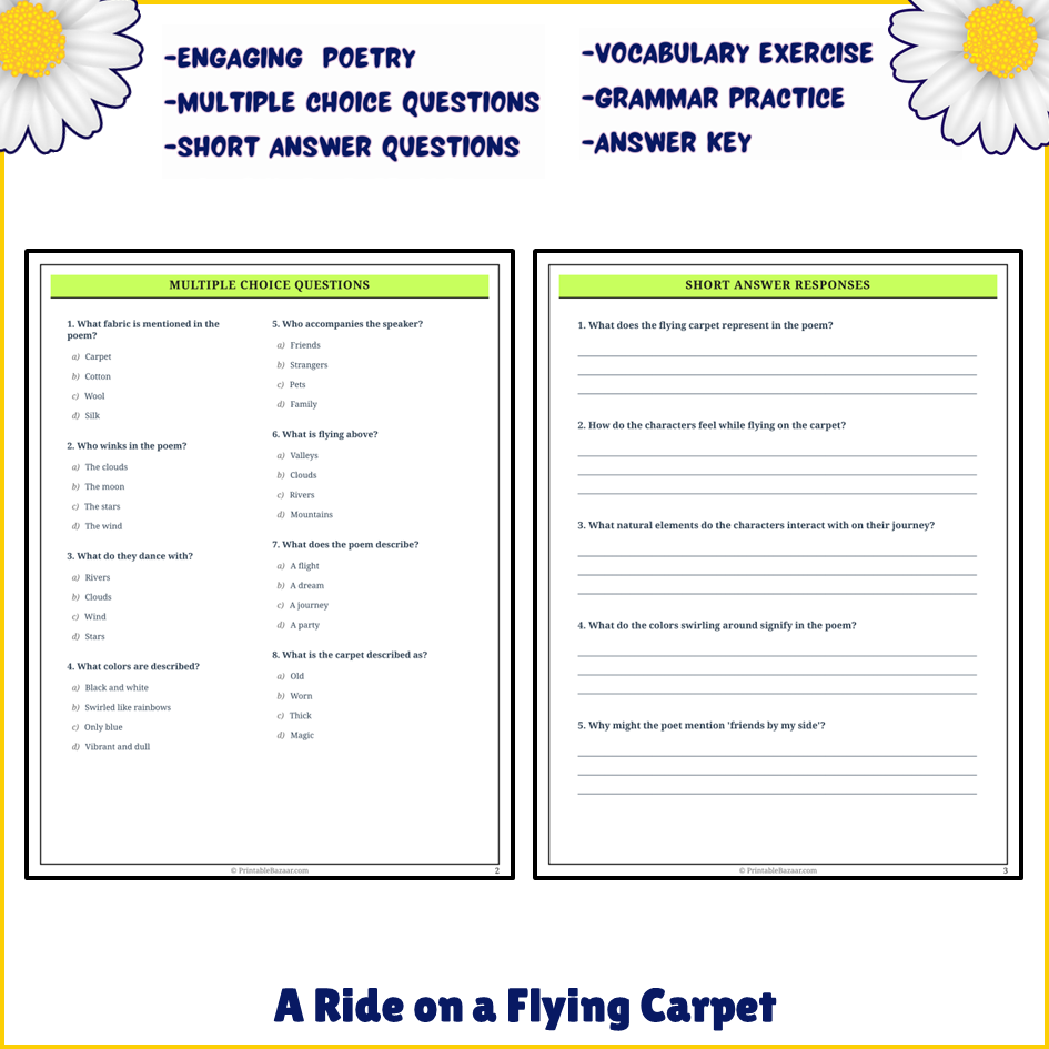 A Ride on a Flying Carpet | Poem Grammar Worksheet Printable Activity