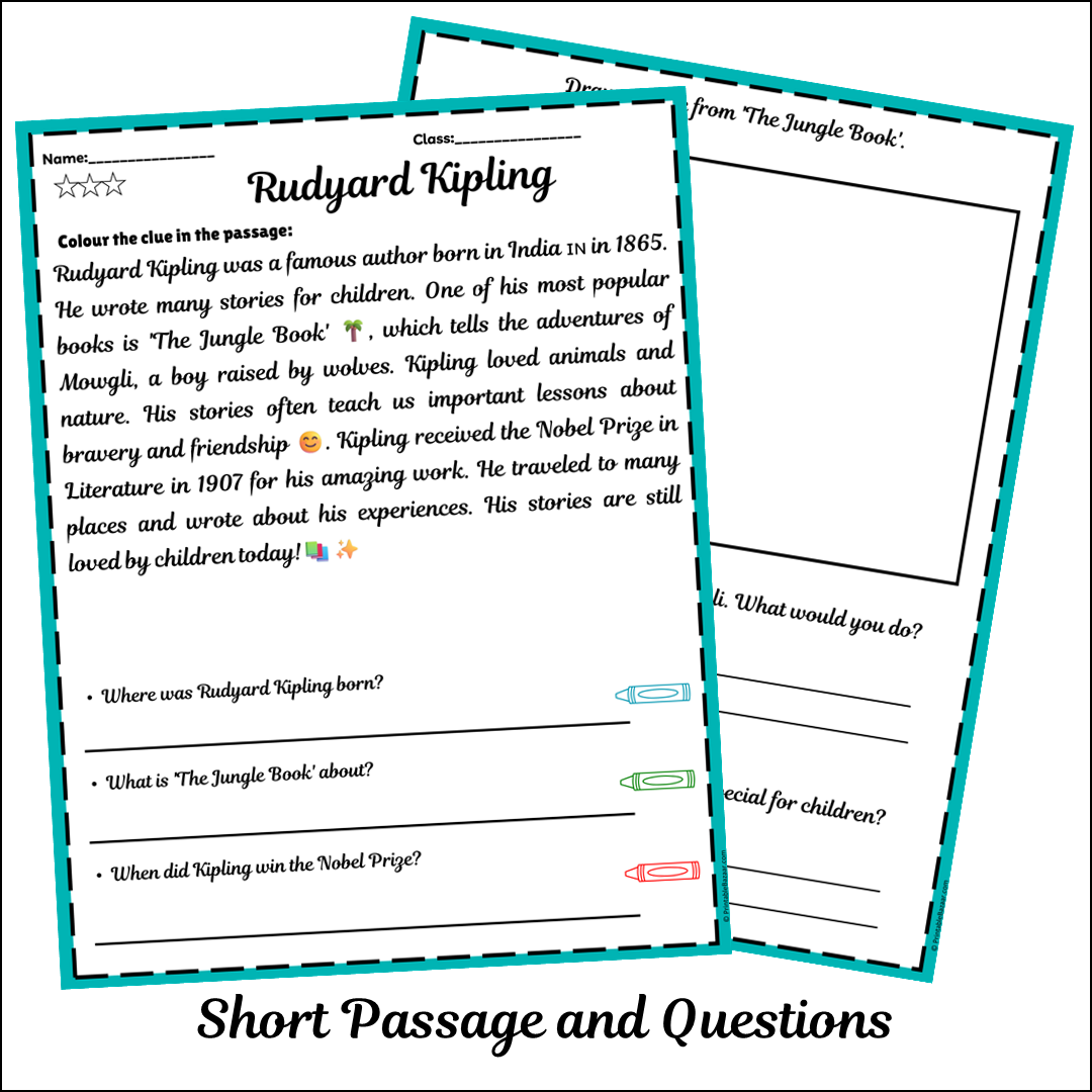 Rudyard Kipling | Short Reading Comprehension Creative Worksheet