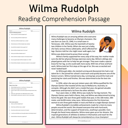 Wilma Rudolph | Reading Comprehension Passage Printable Activity