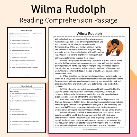 Wilma Rudolph | Reading Comprehension Passage Printable Activity