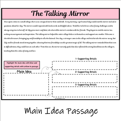 The Talking Mirror | Main Idea and Supporting Details Reading Passage and Questions