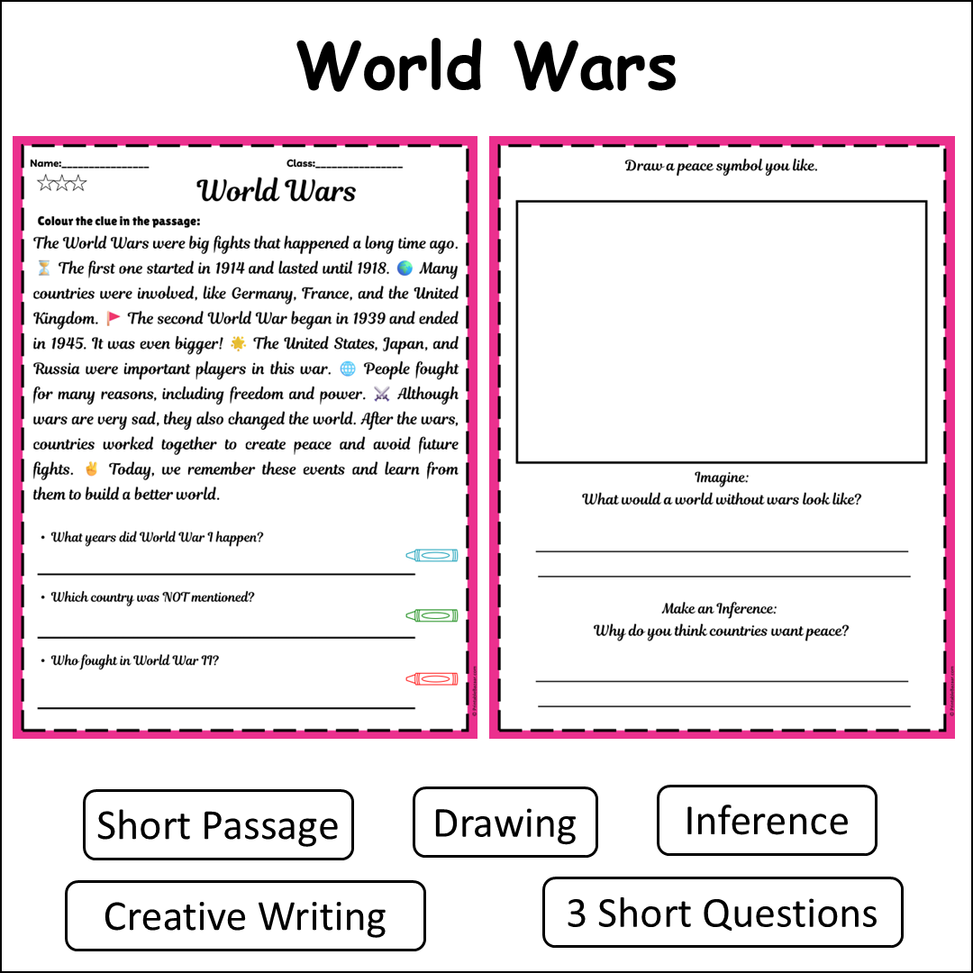 World Wars | Short Reading Comprehension Creative Worksheet