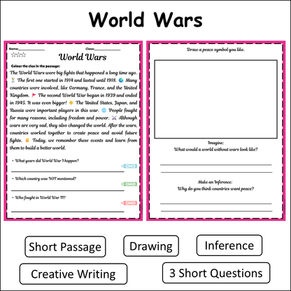 World Wars | Short Reading Comprehension Creative Worksheet