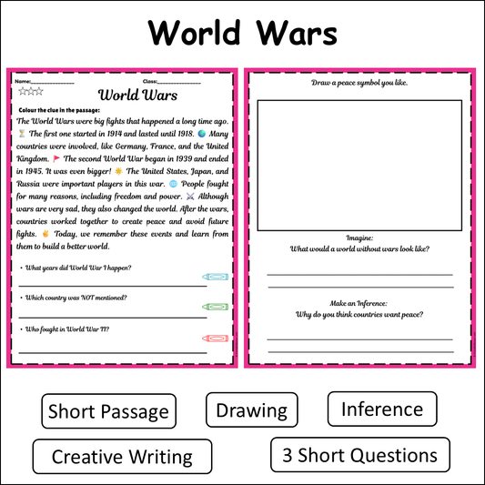 World Wars | Short Reading Comprehension Creative Worksheet