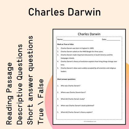 Charles Darwin | Reading Comprehension Passage Printable Activity