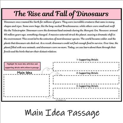 The Rise and Fall of Dinosaurs | Main Idea and Supporting Details Reading Passage and Questions