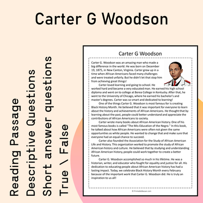Carter G Woodson | Reading Comprehension Passage Printable Activity
