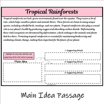 Tropical Rainforests | Main Idea and Supporting Details Reading Passage and Questions