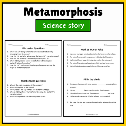 Metamorphosis | Science Story Reading Comprehension Activity
