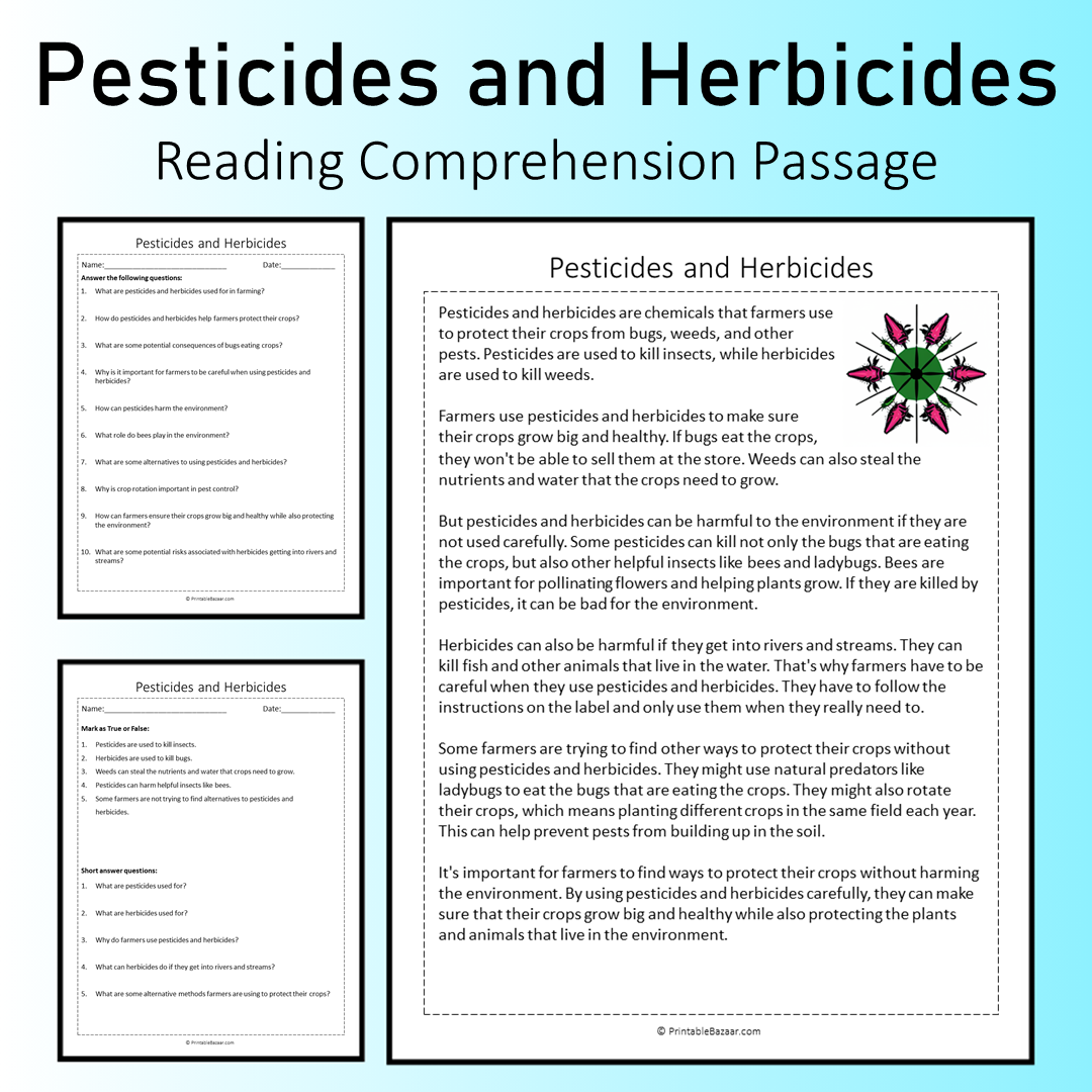Pesticides and Herbicides | Reading Comprehension Passage Printable Worksheet