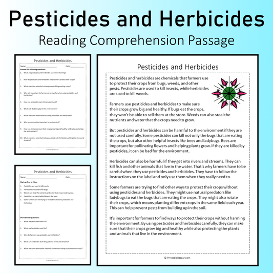 Pesticides and Herbicides | Reading Comprehension Passage Printable Worksheet