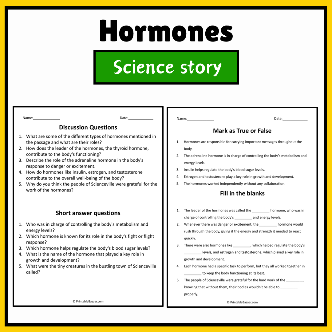 Hormones | Science Story Reading Comprehension Activity