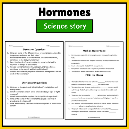 Hormones | Science Story Reading Comprehension Activity