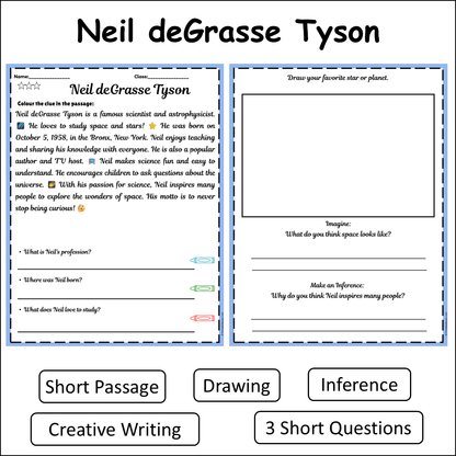Neil deGrasse Tyson | Short Reading Comprehension Creative Worksheet
